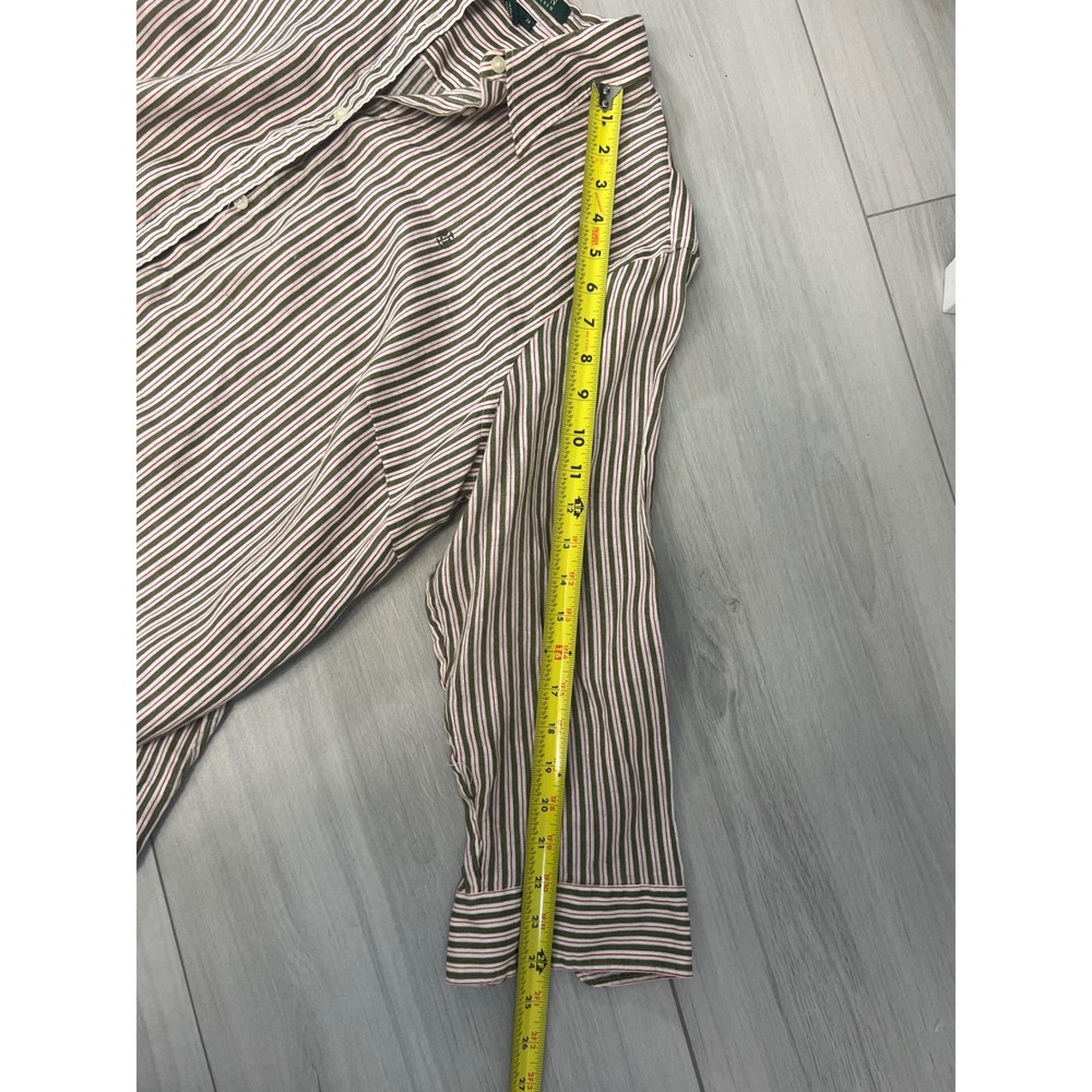 Lauren Ralph Lauren Linen Button Down Shirt Striped Green White Red Sz 2X Preppy - Picture 8 of 9